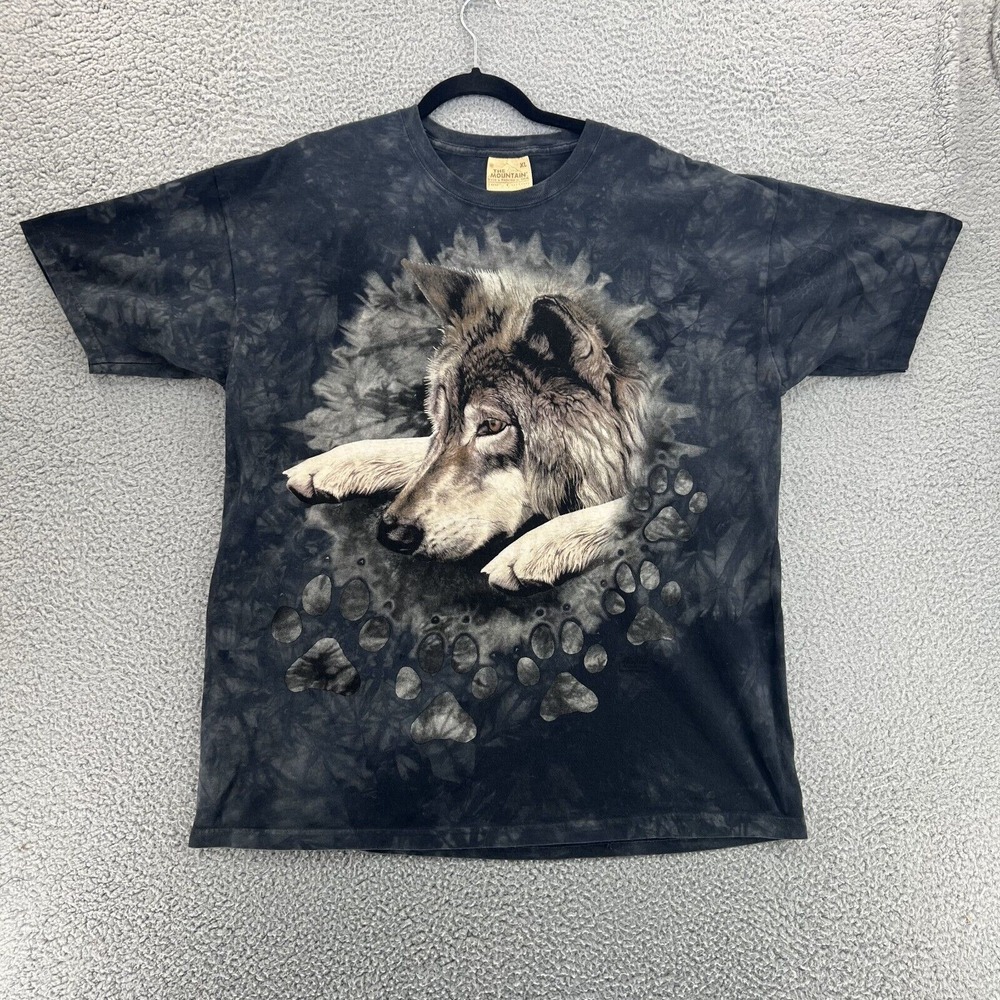Vintage THE MOUNTAIN T Shirt Mens XL Wolves 2000‎ Y2K Tie Dye Tee Black